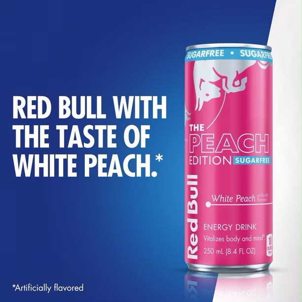 Red Bull Peach Edition Sugar Free Energy Drink, White Peach, 8.4 fl. oz., 24 pk.